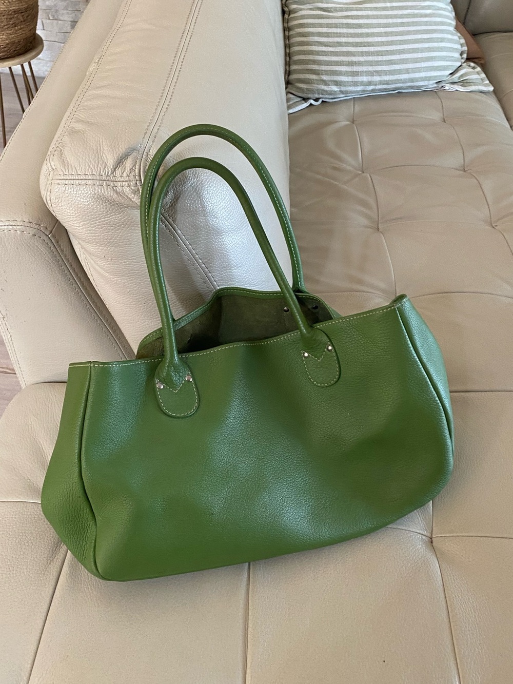 Barneys New York Green Leather Tote Bag